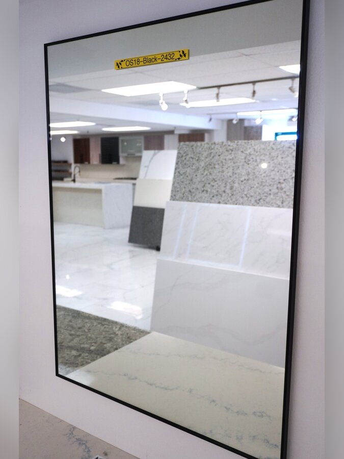 Black framed bathroom mirror OS18-Black-2432 at Golden Cabinets & Stone, Honolulu