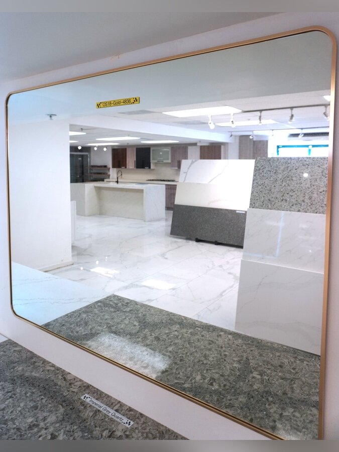 Gold framed bathroom mirror OS18-Gold-4836 at Golden Cabinets & Stone, Honolulu